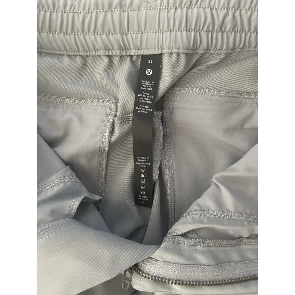 Lululemon Fixed Waist Pants Men 31 Gray Rain Hiking Elastic Waist Cargo Pockets
